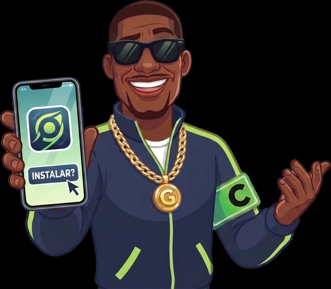 El Tío Capi mostrando la app móvil en su smartphone